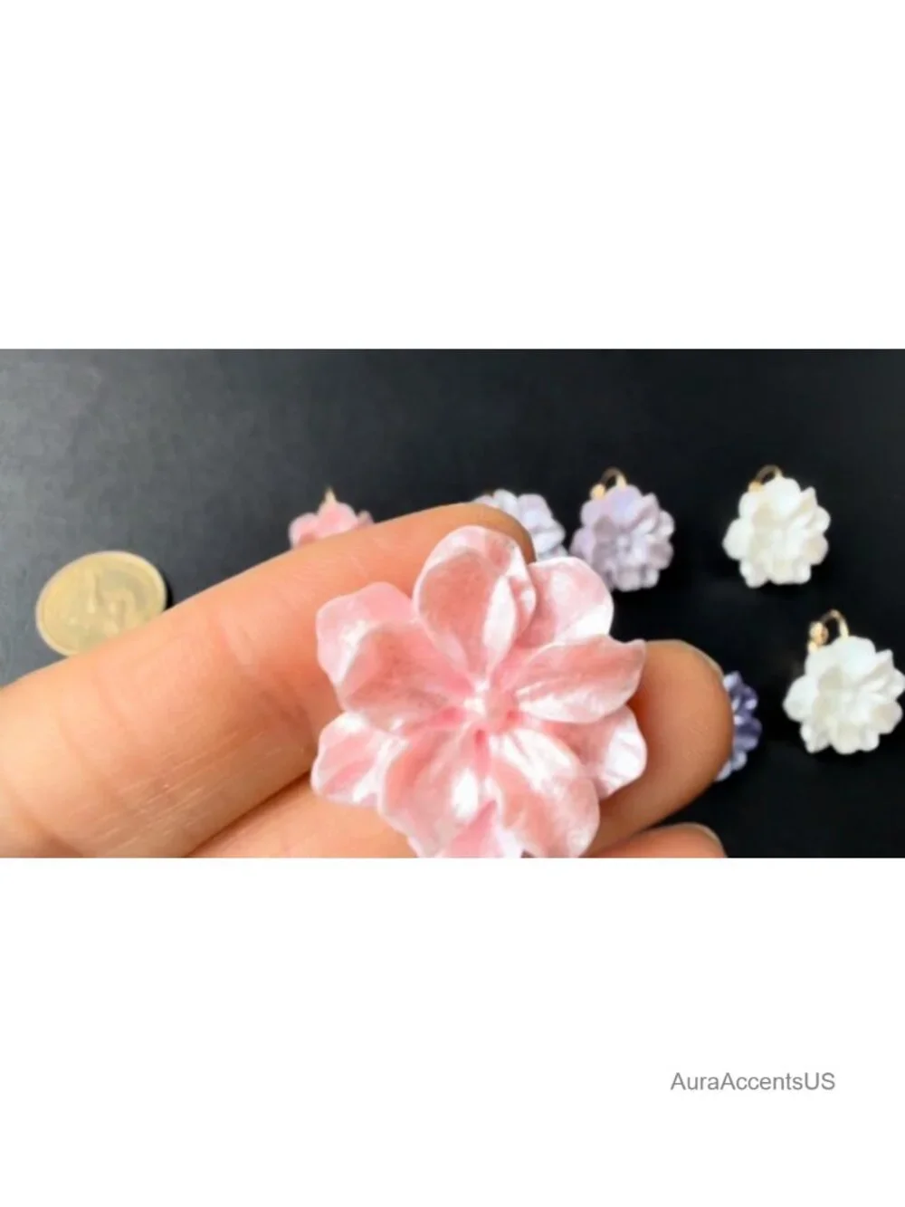 Handmade 3D Camellia Flower Leverback Earrings Gold Plated Resin Dangle